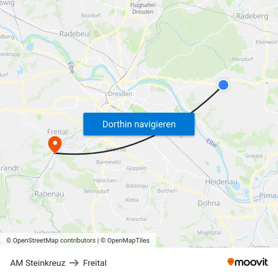 AM Steinkreuz to Freital map