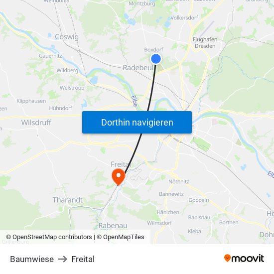 Baumwiese to Freital map