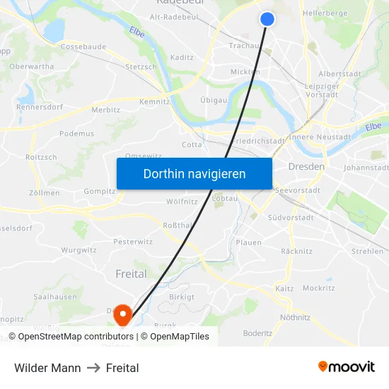 Wilder Mann to Freital map