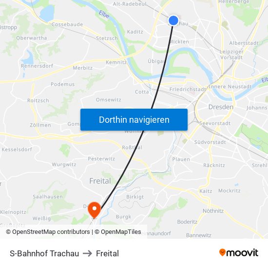 S-Bahnhof Trachau to Freital map