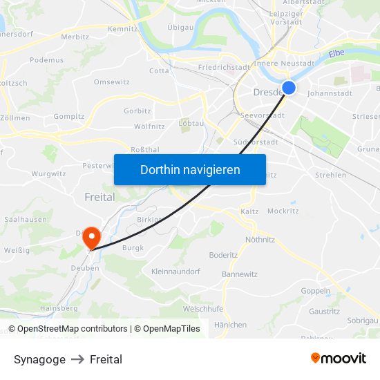 Synagoge to Freital map