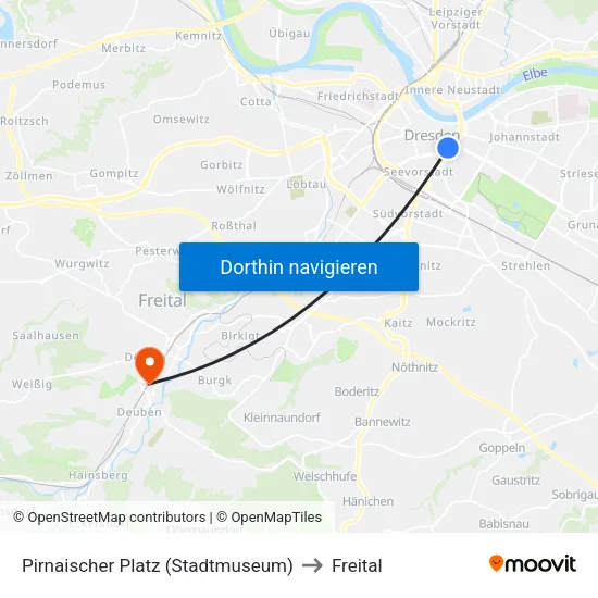 Pirnaischer Platz (Stadtmuseum) to Freital map