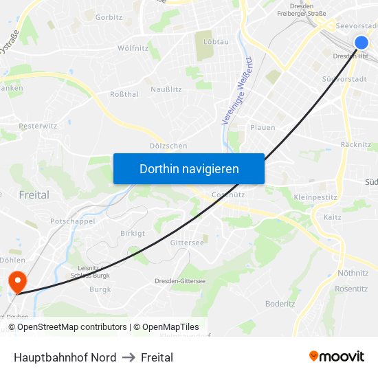 Hauptbahnhof Nord to Freital map