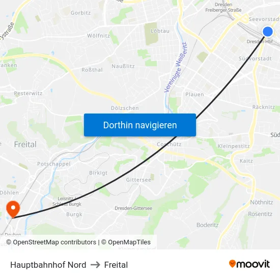 Hauptbahnhof Nord to Freital map