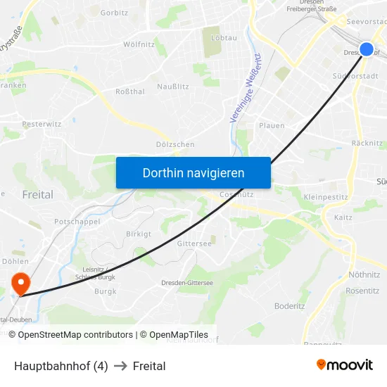Hauptbahnhof (4) to Freital map