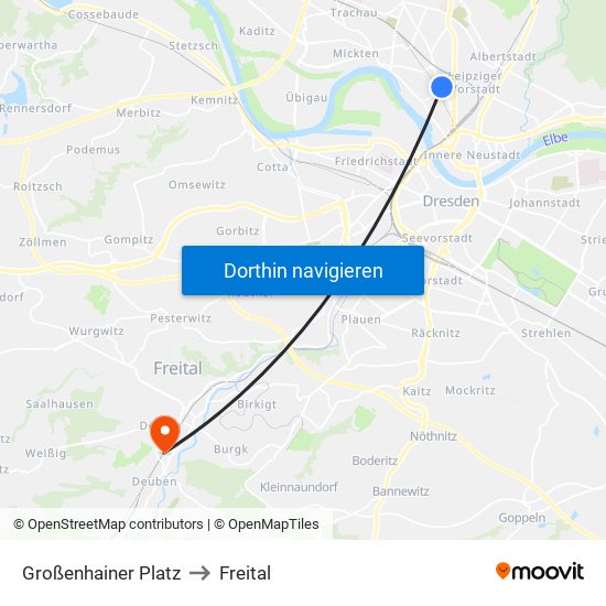 Großenhainer Platz to Freital map