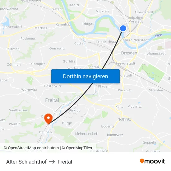 Alter Schlachthof to Freital map