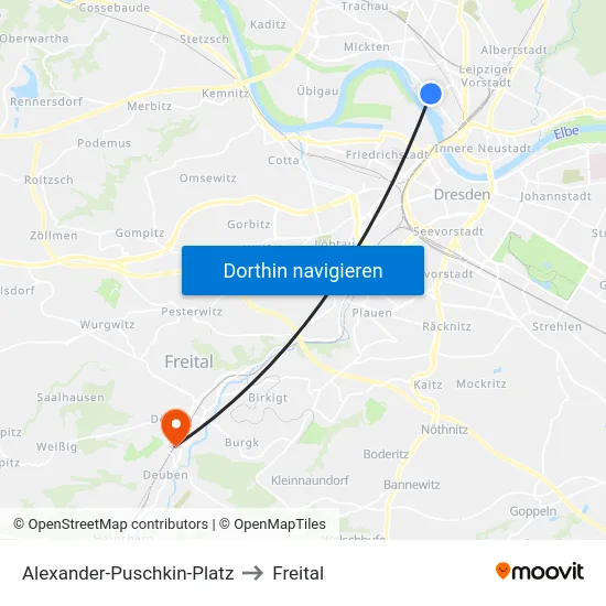 Alexander-Puschkin-Platz to Freital map