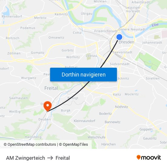 AM Zwingerteich to Freital map