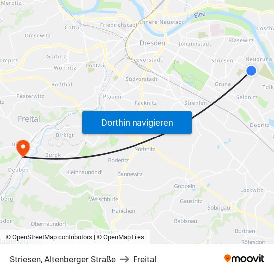 Striesen, Altenberger Straße to Freital map