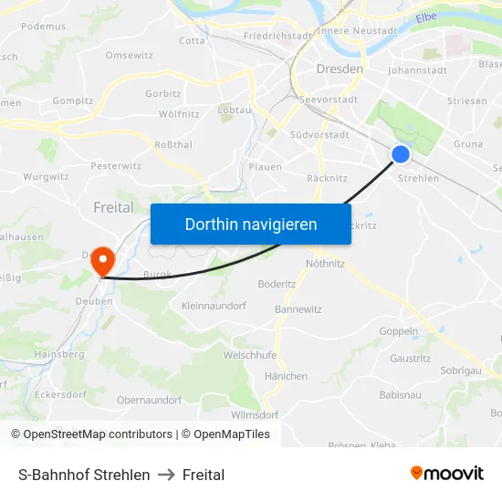 S-Bahnhof Strehlen to Freital map