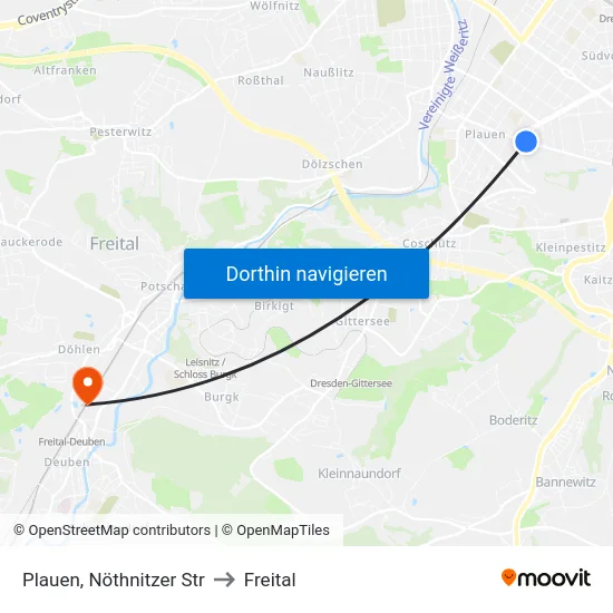 Plauen, Nöthnitzer Str to Freital map