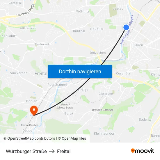 Würzburger Straße to Freital map
