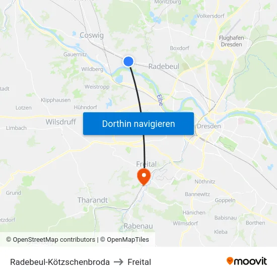 Radebeul-Kötzschenbroda to Freital map