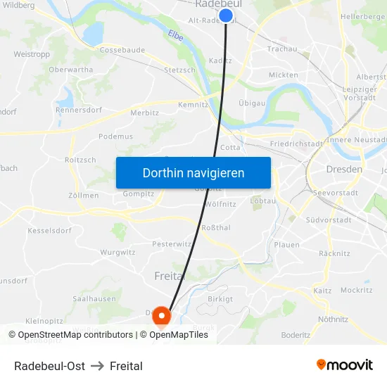 Radebeul-Ost to Freital map