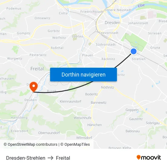 Dresden-Strehlen to Freital map