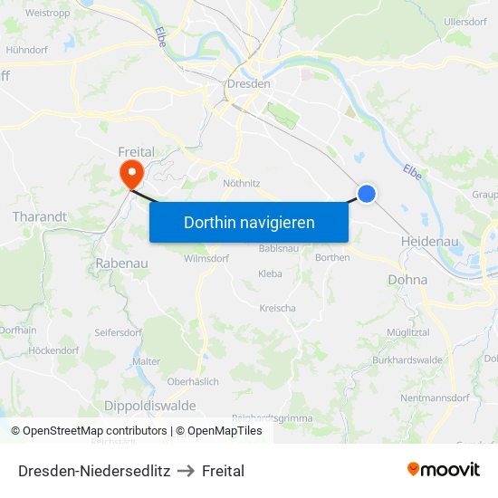 Dresden-Niedersedlitz to Freital map