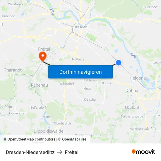 Dresden-Niedersedlitz to Freital map