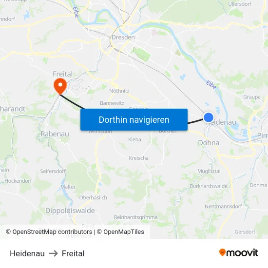 Heidenau to Freital map