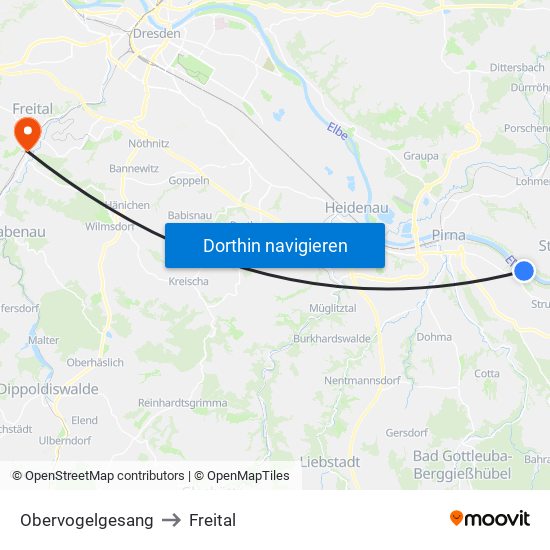 Obervogelgesang to Freital map