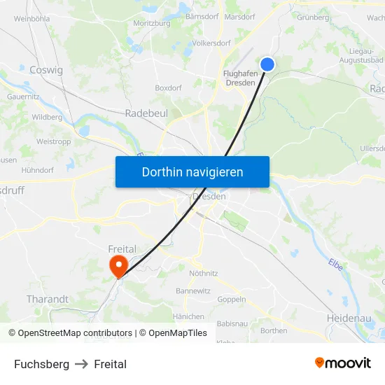 Fuchsberg to Freital map
