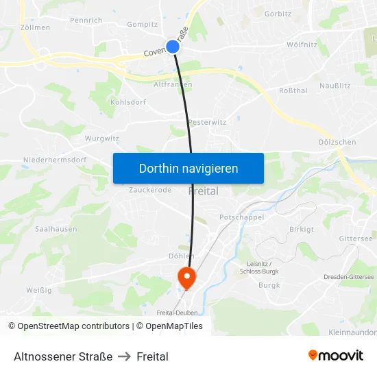 Altnossener Straße to Freital map