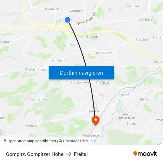 Gompitz, Gompitzer Höhe to Freital map