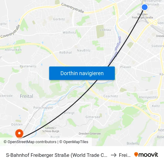 S-Bahnhof Freiberger Straße (World Trade Center) to Freital map