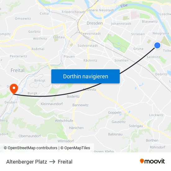Altenberger Platz to Freital map