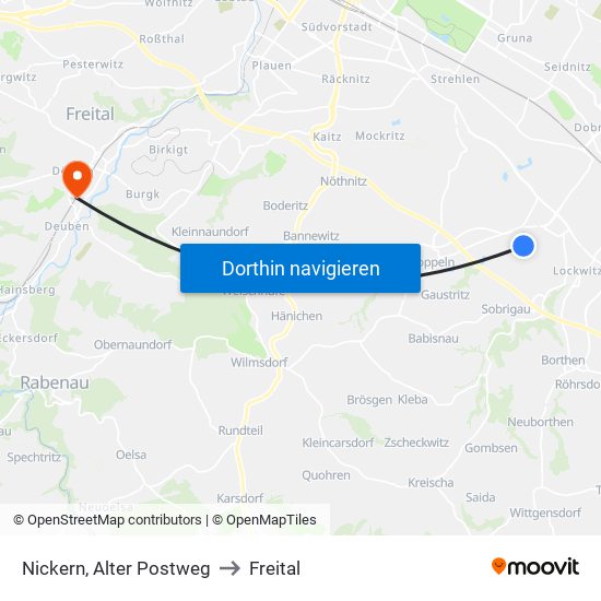 Nickern, Alter Postweg to Freital map