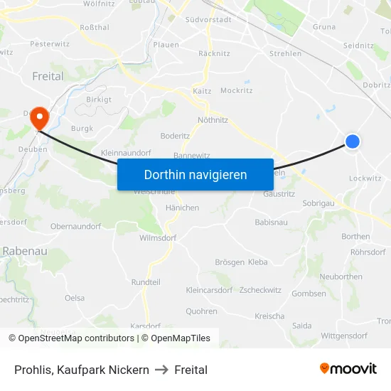 Prohlis, Kaufpark Nickern to Freital map