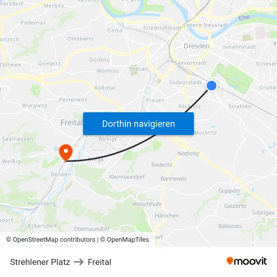 Strehlener Platz to Freital map