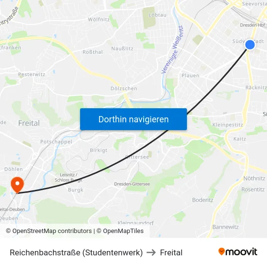 Reichenbachstraße (Studentenwerk) to Freital map