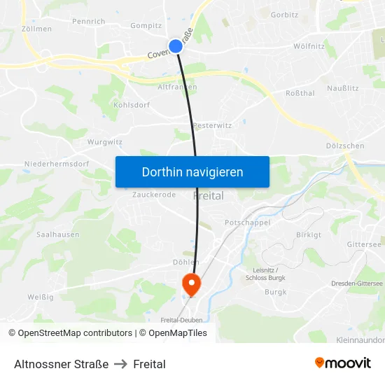 Altnossner Straße to Freital map