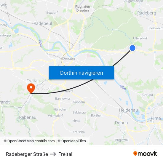 Radeberger Straße to Freital map