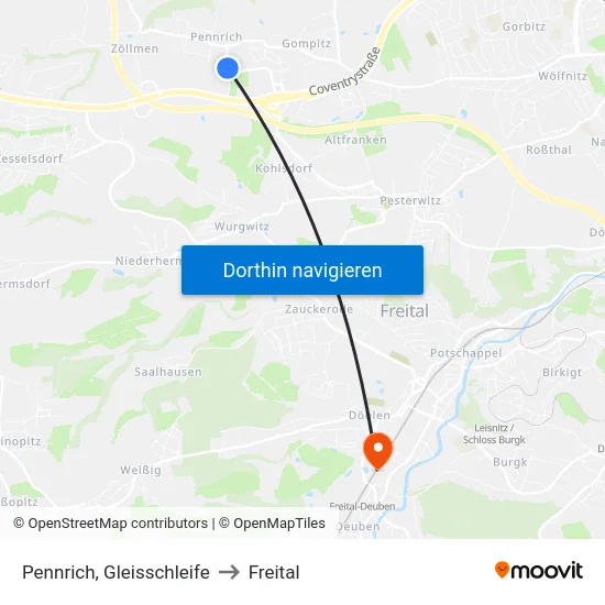Pennrich, Gleisschleife to Freital map