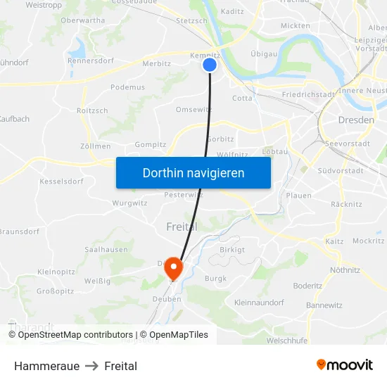 Hammeraue to Freital map