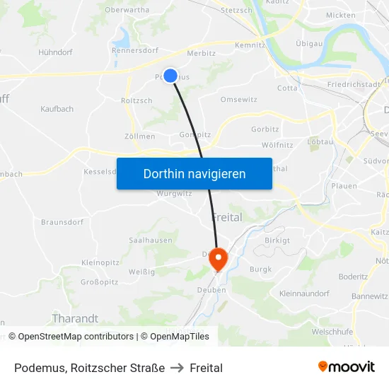 Podemus, Roitzscher Straße to Freital map
