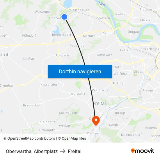 Oberwartha, Albertplatz to Freital map