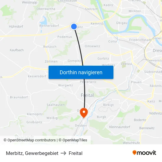 Merbitz, Gewerbegebiet to Freital map