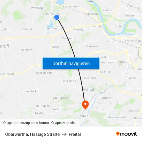 Oberwartha, Hässige Straße to Freital map