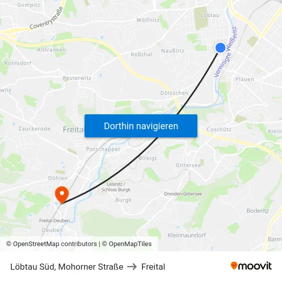 Löbtau Süd, Mohorner Straße to Freital map