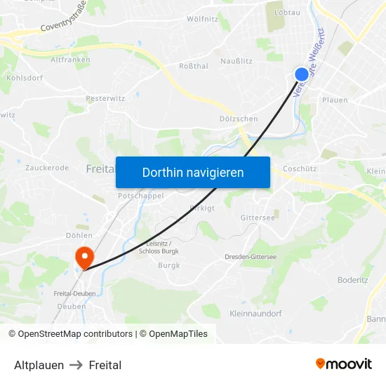 Altplauen to Freital map