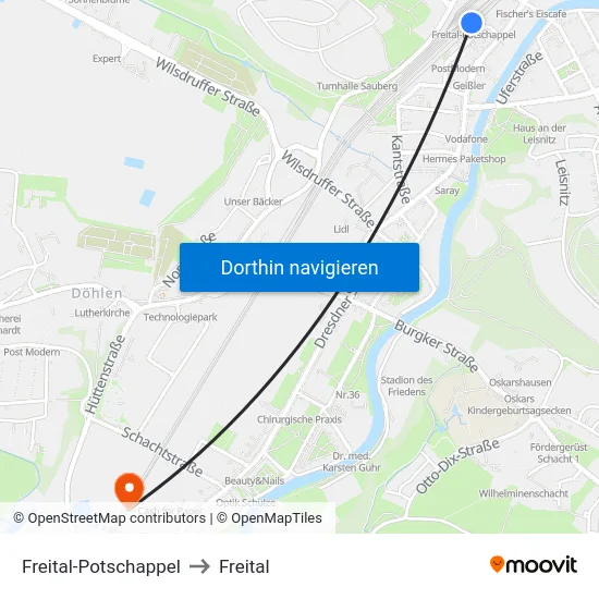 Freital-Potschappel to Freital map