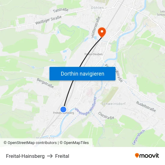 Freital-Hainsberg to Freital map