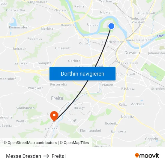 Messe Dresden to Freital map