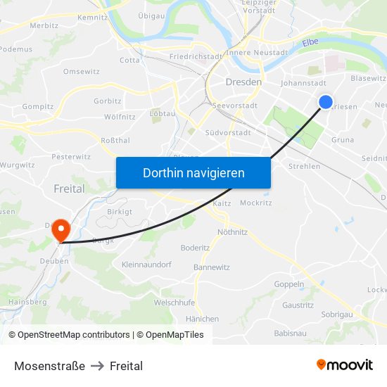 Mosenstraße to Freital map