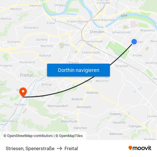 Striesen, Spenerstraße to Freital map