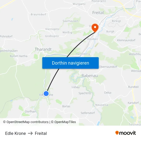 Edle Krone to Freital map