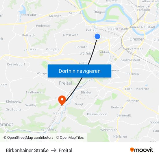 Birkenhainer Straße to Freital map